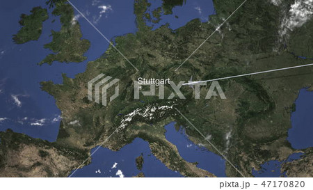 Plane arrives to Stuttgart, Germany from east, 3D rendering  Plane arrives to Stuttgart, Germany from east, 3D rendering  47170820