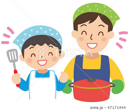 料理するお父さんと男の子 47171444