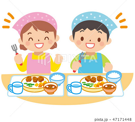 エプロンを着た子供の食事のイラスト素材