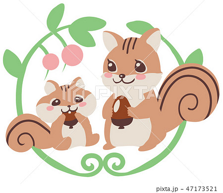 親子の可愛いシマリス Parent And Child Cute Chipmunks のイラスト素材