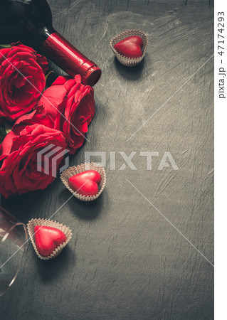Valentine card with romantic red roses,wine bottle Valentine card with romantic red roses,wine bottle 47174293