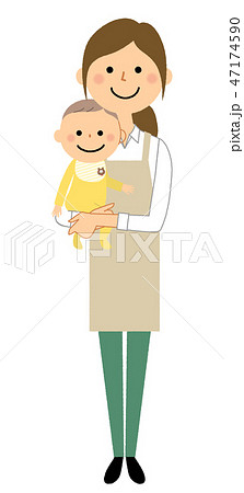 エプロンの女性　赤ちゃん 47174590
