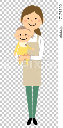 エプロンの女性　赤ちゃん 47174590
