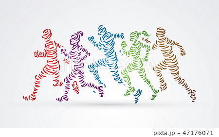 Marathon runners, Group of people running graphic 47176071