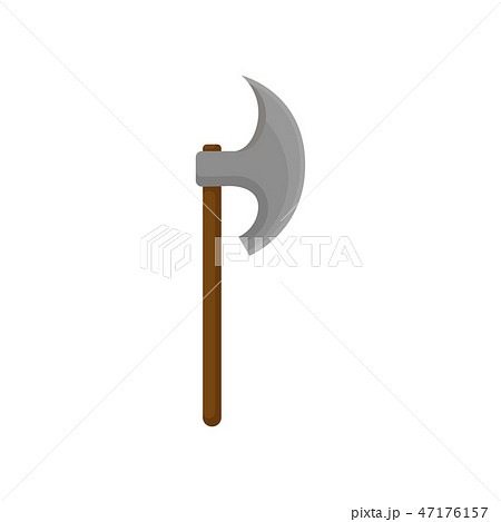 Old battle-ax with brown wooden grip. Weapon of vikings. Medieval arms. Flat vector design 47176157