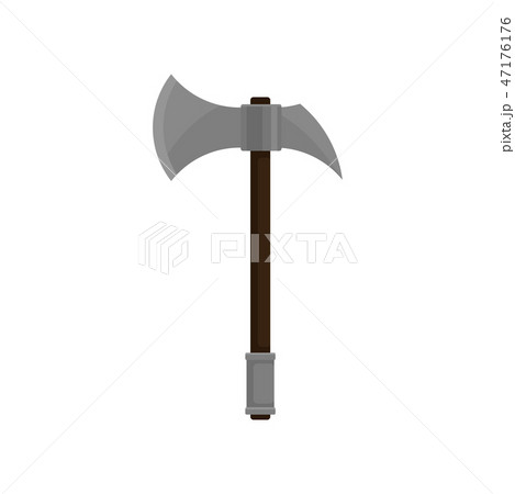 Battle axe with sharp steel blade and wooden grip. Medieval weapon. Flat vector design 47176176