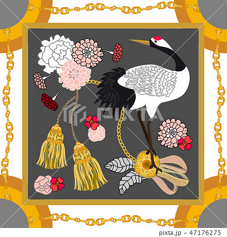 Silk scarf with crane inspired by Japanese art. Silk scarf with crane inspired by Japanese art. 47176275