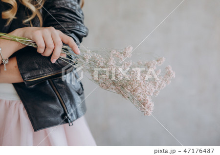 girl blonde leather jacket flowers style rock girl blonde leather jacket flowers style rock 47176487