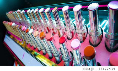 many lipstick on shelf,multi colour and close-up many lipstick on shelf,multi colour and close-up 47177434