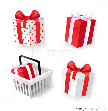 Gift Boxes Decorated with Ribbons Isolated Icons 47178303