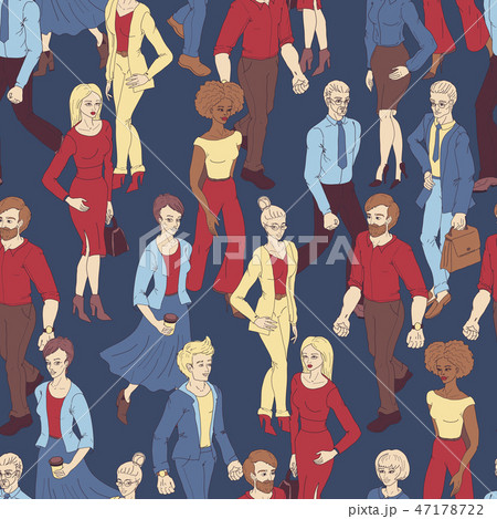 Seamless pattern with business people walking. Cartoon style illustration with men and woman. Seamless pattern with business people walking. Cartoon style illustration with men and woman. 47178722
