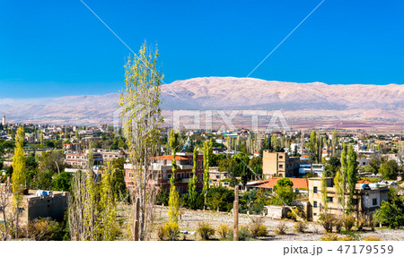 View of Baalbek town with mountains in the background - Lebanon 47179559