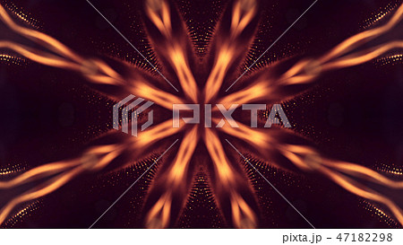 Particles form line and surface grid. 3d rendering. Science fiction golden background of glowing 47182298