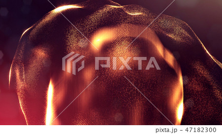 Particles form line and surface grid. 3d rendering. Science fiction golden background of glowing Particles form line and surface grid. 3d rendering. Science fiction golden background of glowing 47182300