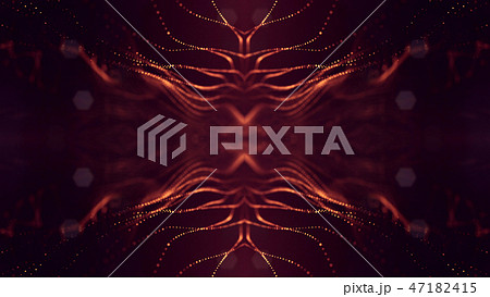 Particles form line and surface grid. 3d rendering. Science fiction golden background of glowing Particles form line and surface grid. 3d rendering. Science fiction golden background of glowing 47182415
