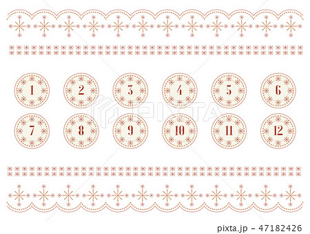 シンプルな刺繍っぽい飾り罫と数字 レンガ色 シンプルな刺繍っぽい飾り罫と数字 レンガ色 47182426