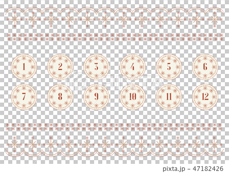 シンプルな刺繍っぽい飾り罫と数字 レンガ色 シンプルな刺繍っぽい飾り罫と数字 レンガ色 47182426
