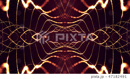Particles form line and surface grid. 3d rendering. Science fiction golden background of glowing Particles form line and surface grid. 3d rendering. Science fiction golden background of glowing 47182491