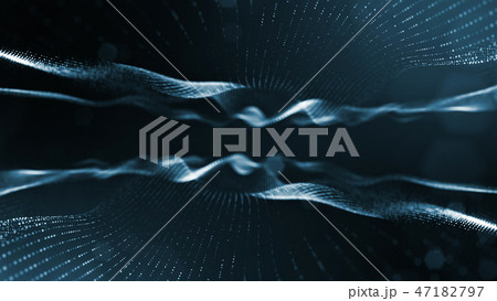 Particles form line and surface grid. 3d rendering. Science fiction background of glowing particles 47182797