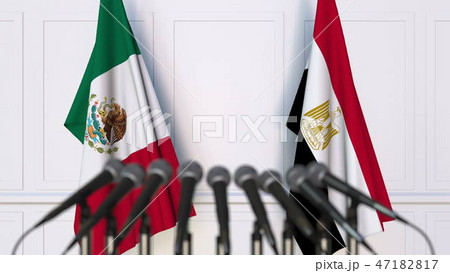 Flags of Mexico and Egypt at international meeting or conference. 3D rendering 47182817