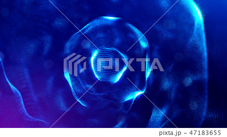 Particles form line and surface grid. 3d rendering. Science fiction background of glowing particles Particles form line and surface grid. 3d rendering. Science fiction background of glowing particles 47183655