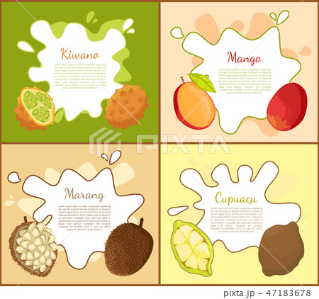 Kiwano and Mango Posters Set Vector Illustration 47183678