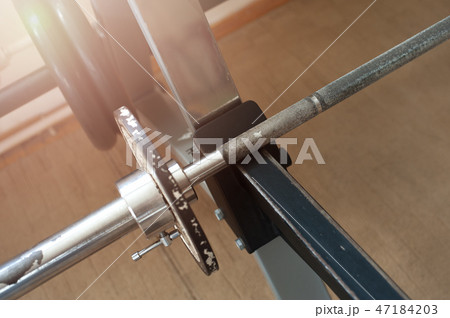 Closeup of rack for barbells 47184203