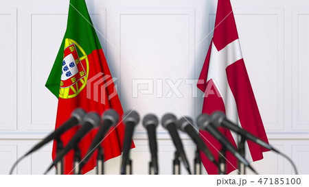Flags of Portugal and Denmark at international meeting or conference. 3D rendering Flags of Portugal and Denmark at international meeting or conference. 3D rendering 47185100