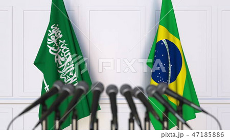 Flags of Saudi Arabia and Brazil at international meeting or conference. 3D rendering Flags of Saudi Arabia and Brazil at international meeting or conference. 3D rendering 47185886