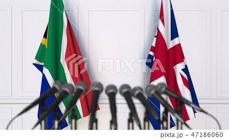 Flags of South Africa and The United Kingdom at international meeting or conference. 3D rendering 47186060
