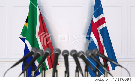 Flags of South Africa and Iceland at international meeting or conference. 3D rendering 47186094