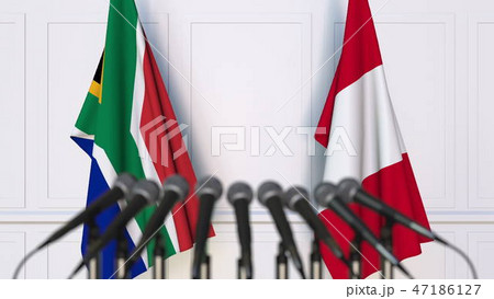 Flags of South Africa and Peru at international meeting or conference. 3D rendering 47186127