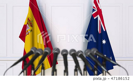 Flags of Spain and Australia at international meeting or conference. 3D rendering 47186152