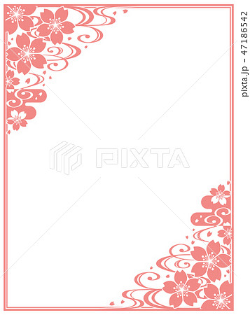 和風な桜のピンクのフレーム 縦長のイラスト素材