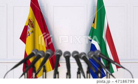Flags of Spain and South Africa at international meeting or conference. 3D rendering 47186799