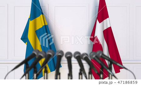 Flags of Sweden and Denmark at international meeting or conference. 3D rendering 47186859
