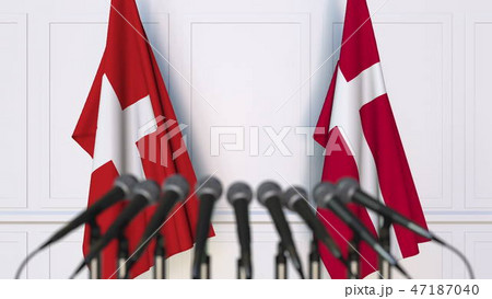 Flags of Switzerland and Denmark at international meeting or conference. 3D rendering 47187040
