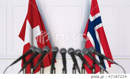 Flags of Switzerland and Norway at international meeting or conference. 3D rendering 47187224
