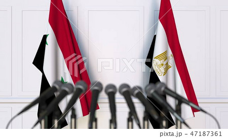 Flags of Syria and Egypt at international meeting or conference. 3D rendering 47187361