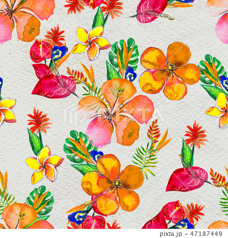 Seamless pattern With Tropical Flowers. Watercolor Background 47187449