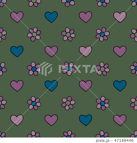 Hearts flowers hand drawn vector seamless pattern Hearts flowers hand drawn vector seamless pattern 47188446