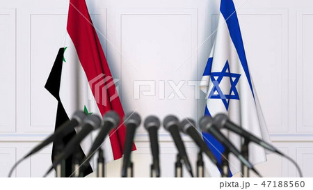 Flags of Syria and Israel at international meeting or conference. 3D rendering Flags of Syria and Israel at international meeting or conference. 3D rendering 47188560