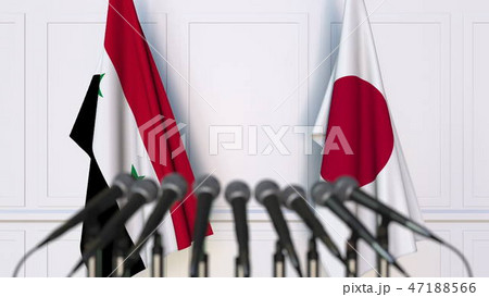 Flags of Syria and Japan at international meeting or conference. 3D rendering 47188566