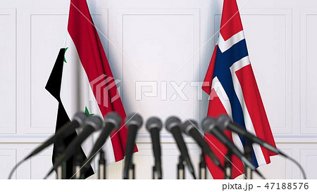 Flags of Syria and Norway at international meeting or conference. 3D rendering 47188576