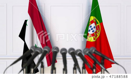 Flags of Syria and Portugal at international meeting or conference. 3D rendering 47188588