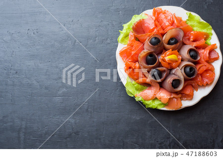 Gourmet restaurant serving a plate of smoked salt, 47188603