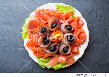 Gourmet restaurant serving a plate of smoked salt, 47188604