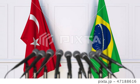 Flags of Turkey and Brazil at international meeting or conference. 3D rendering 47188616