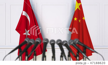 Flags of Turkey and China at international meeting or conference. 3D rendering 47188620