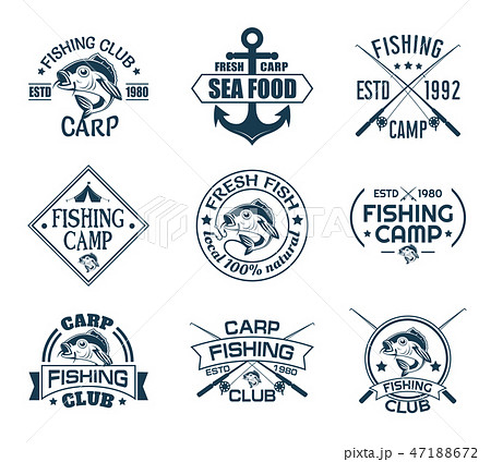 Set of isolated icons with fish for fisherman club 47188672